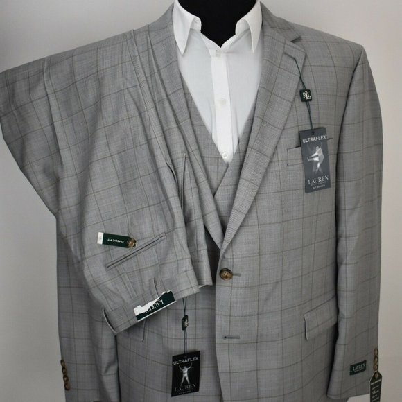 $750 NWT 48R Lauren Ralph Lauren Gray 3 PIECE SUIT - Picture 2 of 11